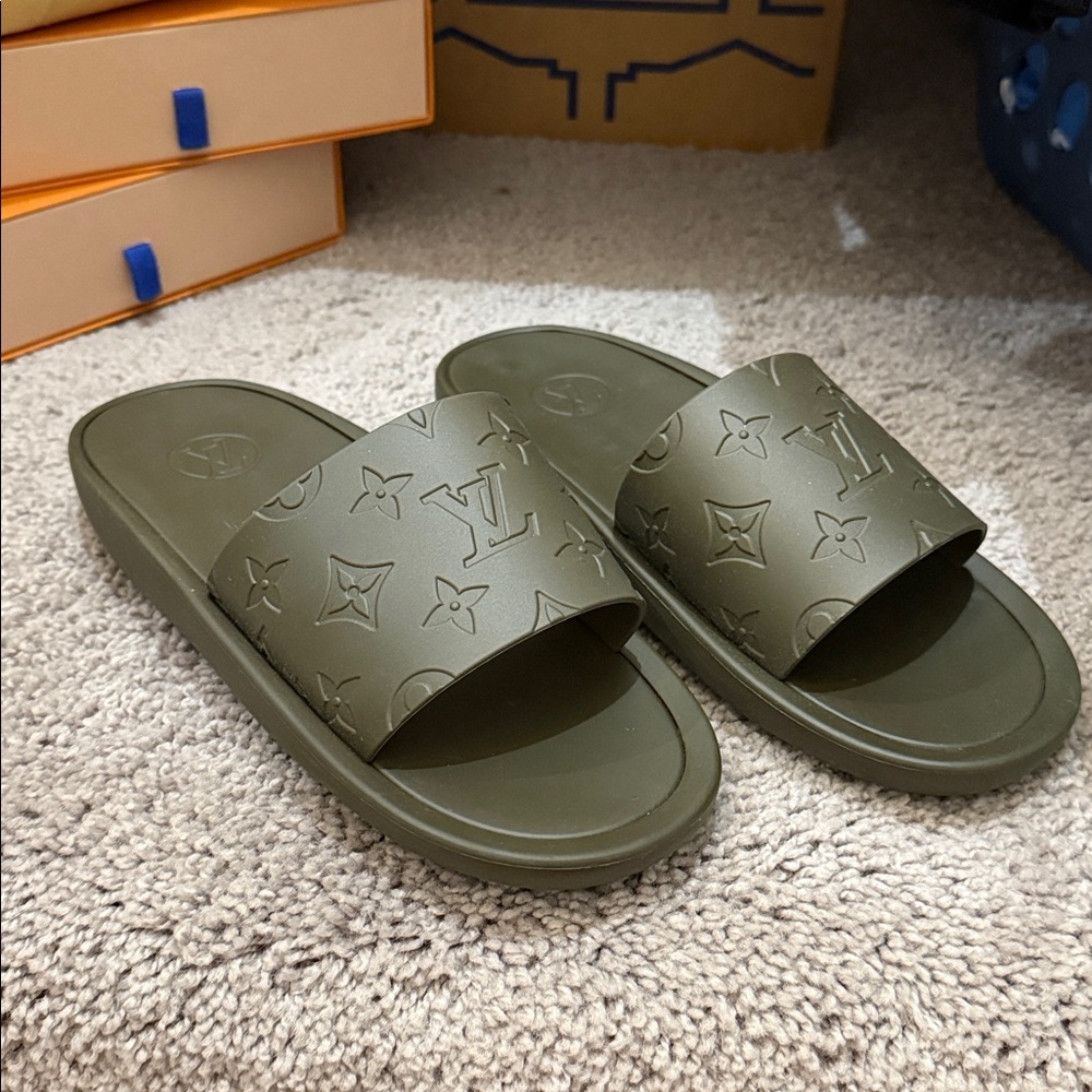Louis Vuitton dark Green Embossed Slides